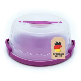 Intirilife Transportbox Behälter für Kuchen und Torten aus Kunststoff in Lila - 29.8 x 28.8 x 13.2 cm - Runder Transportbehälter Kuchenbehälter Tortenhaube mit Klickverschluss Kuchenbox mit Tragegriff
