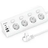 Ecksteckdose mit 2 USB C und 2 USB A, 4 Fach Steckdosenleiste Einzeln Schaltbar Mehrfachsteckdose Wandmontage 4000W 16A Mehrfachstecker Küche Steckerleiste, 2M Kabel Weiß