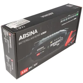 Absina Tischladegerät für Blei-Akkus und LiFePO4-Akkus, A3800 8-Stufen Ladegerät, 6V-12,8V, 3,8 A mit Krokodilklemmen