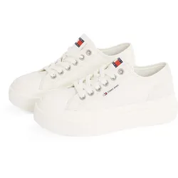 Plateausneaker TOMMY JEANS "TJW FOXING FLATFORM LC", Damen, Gr. 37, weiß (ivory), Baumwolle, sportlich, Schuhe, Freizeitschuh, Halbschuh, Schnürschuh im Jeans-Look