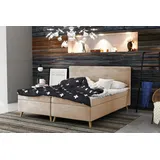 Boxspringbett Schlafzimmerbett Sileno 180x220cm in Stoff Riviera Creme