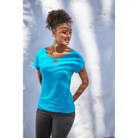 VIVANCE Kurzarmshirt "mit sommerlicher Häkelspitze am Rücken", Damen, Gr. 40/42, blau (türkis), Single Jersey, Obermaterial: 95% Viskose (LENZINGTM ECOVEROTM), 5% Elasthan.