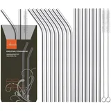 Annvchi 304 Edelstahl Strohhalme Wiederverwendbar, 16 Metall Trinkhalme Im Set, Mit 2 Reinigungsbürsten, Umweltfreundlich, Ungiftig, Waschbar, Ideal Für Smoothie, Milchshake