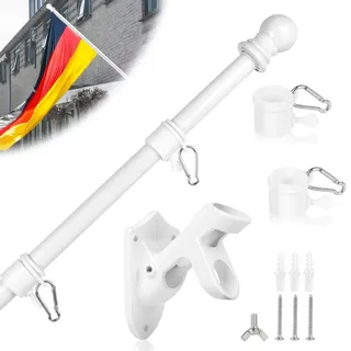 DBREAKS 1.5m Fahnenmast mit Halterung, Fahnenhalter aus Edelstahl, Wandhalterung Fahnenstange, Flaggenmast mit Tangle, Fahnenstange Zubehör für Flagge Haus&Garten(Weiß)