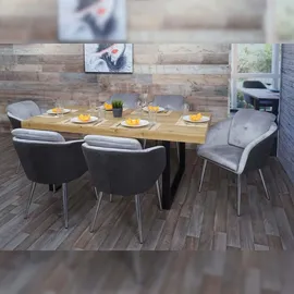 Mendler 6er-Set Esszimmerstuhl HWC-G48, Küchenstuhl Polsterstuhl Lehnstuhl, Kunstleder Samt mit Armlehne MVG-zertifiziert ~ grau