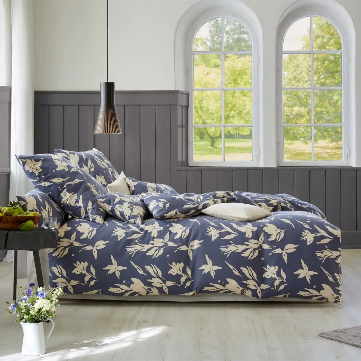 Cotonea Bio-Satin Bettwäsche Ornament 135x200 cm + 40x80 cm - blau;beige