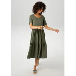 Sommerkleid ANISTON CASUAL, Damen, Gr. 38, N-Gr, grün (khaki), Single Jersey, Obermaterial: 95% Baumwolle, 5% Elasthan, unifarben, casual, wadenlang, Rundhals, Kurzarm, Kleider, in trendiger Farbpalette