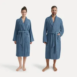 Möve Unisex-Bademantel MÖVE "Basic" Gr. S, blau (steelblau), L:120cm, Walkfrottier, Hausmäntel, mit Schalkragen