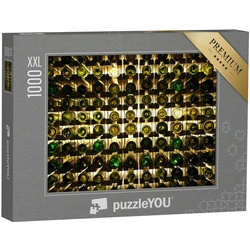 puzzleYOU Puzzle Abstrakte Fotografie: Weinflaschen im Weinregal, 1000 Puzzleteile, puzzleYOU-Kollektionen Wein, Getränke
