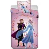 Jerry Fabrics Bettwäsche Eiskönigin Magical Time, Bettbezug 140 x 200 cm + Kissenbezug 65 x 65 cm, mit Elsa, Anna und Olaf