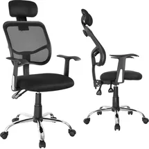 Ergo Office, mit hoher Rückenlehne, verstellbare Kopfstütze, max 150kg, ER-413 - Schwarz