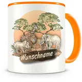 Samunshi® Kindertasse mit Namen Tasse Safari Tiere Personalisierte Tasse mit Namen Kinder Kinderbecher mit Namen Kindergarten orange 300ml