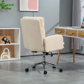 Homcom Bürostuhl Ergonomischer Schreibtischstuhl mit Armlehne, Wolle-Optik, Höhenverstellbarer Drehstuhl mit Wippfunktion, Cremeweiß - Weiß