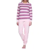 Normann Pyjama Damen Kuschel Frottee Schlafanzug mit Bündchen Streifenoptik rosa 44/46