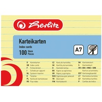 Herlitz Karteikarten A7 liniert VE=100 Stück gelb, 1150713