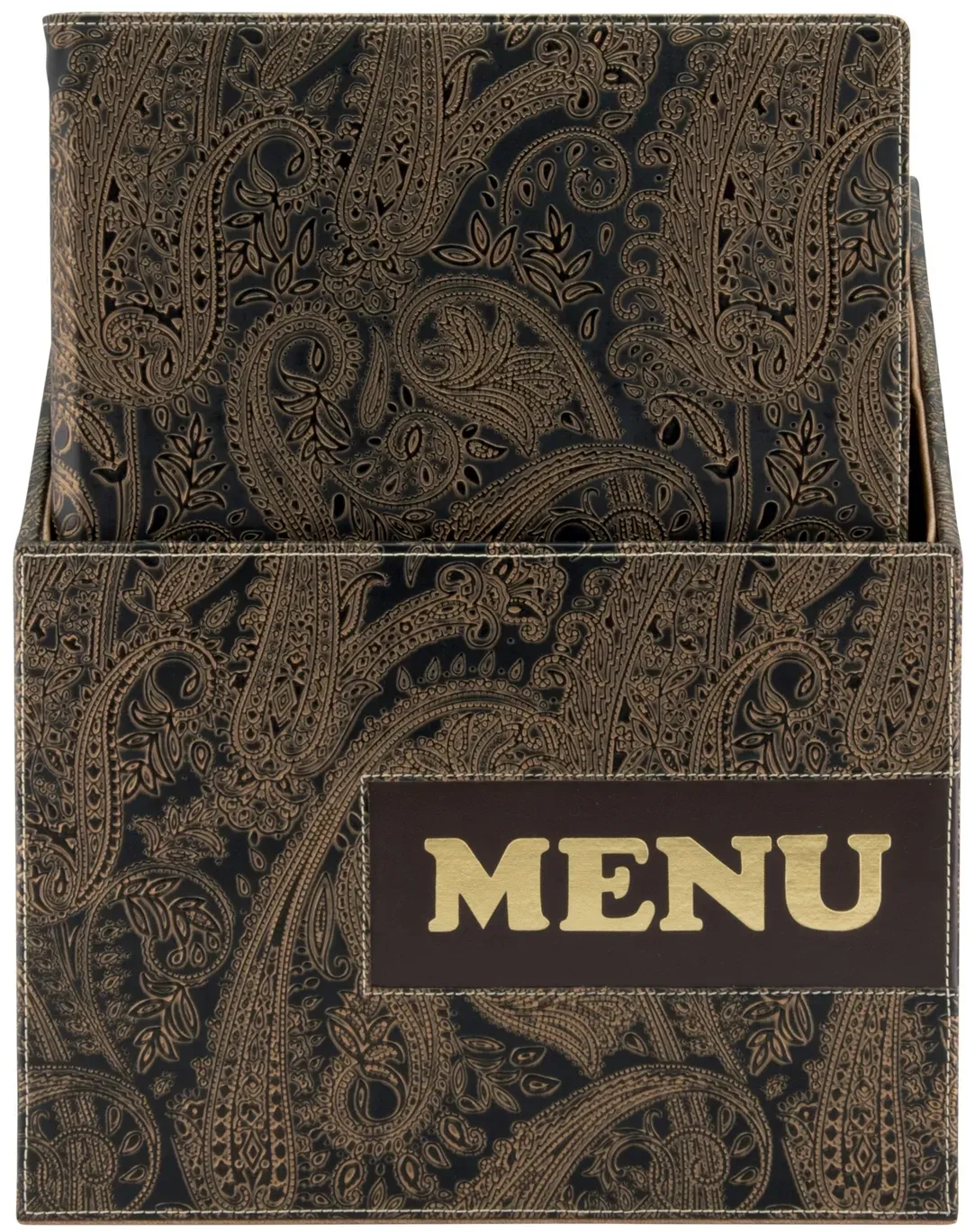 Securit® Menükartenhalter im Lederstil mit Box, Set von 10, doppelte Einlage inklusive zeigt 4xA4