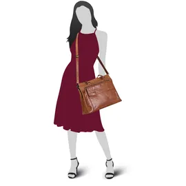 Spikes & Sparrow Leder Laptop-Schultertasche, Brandy
