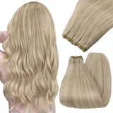 YoungSee Echthaar Tressen Aschblond Tressen Echthaar zum Einnahen 35cm Haartressen Echthaar Aschblond Strahnchen Weave Extensions Echthaar Remy Haare Echthaar Tressen Weft Echthaar 100g #18/613