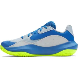 Under Armour Lockdown 7 Low, leichter Basketball Schuh, robuste Sportschuhe für Outdoor- und Hallensport, atmungsaktive Turnschuhe,Blue Calm / Blue Atlantis / High Vis Yellow,49.5