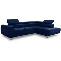 Sofnet Ecksofa Caris Schlaffunktion und einstellbare Kopfstützen, Wohnlandschaft mit Bettkasten, Couch, Sofa, (Dunkelblau (Kronos 09),