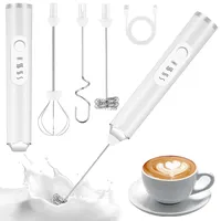 TIDEVAN Milchaufschäumer Stab, Milchaufschäumer USB Elektrischer Milchaufschäumer Elektrischer Schneebesen, 3 Gang USB-C Aufladbar Aufschäumer mit 3 Schneebesen, für Kaffee, Sahne, Eier Schlagen(Weiß)