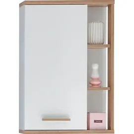 Saphir Hängeschrank SAPHIR "Quickset Badschrank 50,5 cm breit mit 1 Tür und 2 Glas-Einlegeböden", weiß (weiß glanz, riviera eiche), B:50,5cm H:74,5cm T:20,5cm, Spanplatte, Schränke, Hängeschrank, Badezimmer-Hängeschrank inkl. Türdämpfer, Holzgriffe