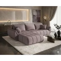 cornero Ecksofa Velours 3-Sitzer Dunkelrosa