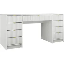 Mirjan24 Schreibtisch und Schminktisch Tireno Bis, Schlafzimmer Kosmetiktisch mit neun Schubladen, Goldfarben Aluminiumgriffe (Farbe: Weiß Velvet) - Weiß