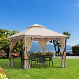 Outsunny Gartenpavillon 3 x 2,75 m Beige/Schwarz