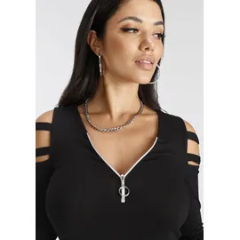 MELROSE 3/4-Arm-Shirt MELROSE, Damen, Gr. 36, schwarz, Jersey, Obermaterial: 95% Viskose, 5% Elasthan, unifarben, figurbetont lang, tiefer V-Ausschnitt, mit Cut Outs, Shirts 3/4-Arm-Shirt, 3/4-Ärmel, figurbetonte Passform, mit modischen Cut-Outs
