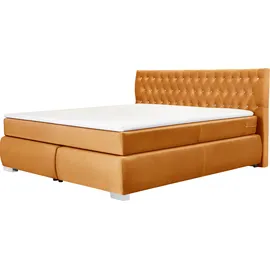LEONIQUE Boxspringbett LEONIQUE "Rumba", gold (goldfarben), B:190cm L:213cm, Samtoptik (100% Polyester), Komplettbetten, Boxspringbett Seniorenbett Polsterbett, Taschenfederkern-Matratze in Härtegrad 3, in 4 Breiten, incl. Topper
