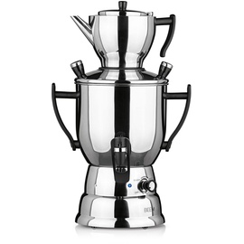 BEEM TEA-PERFECT Samowar - 3 L | Elektr. Edelstahl-Teebereiter | 1,2 L Teekanne mit Teesieb | Stufenlos regulierbarer Thermostat & Einhand-Dispenser | Perfekter Teegenuss – zu Hause & in der Gastro