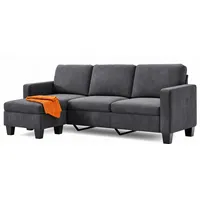Xbro Ecksofa L-Form Sofa 3-Sitzer mit Chaiselongue, kleines Ecksofa aus Leinen-Baumwoll-Mischgewebe, Cord Cloud Sofa, 188 x 136,5 x 89 cm, Dunkelgrau