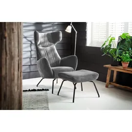 KAWOLA Ohrensessel LOTTE Velvet 79 x 117 x 0 cm Silber mit Hocker