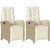 vidaXL Gartensessel mit Fußteil 2 Stk. Verstellbar Beige Poly Rattan