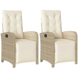 vidaXL Gartensessel mit Fußteil 2 Stk. Verstellbar Beige Poly Rattan