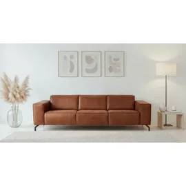Home Affaire 3-Sitzer HOME AFFAIRE "Lorcan 257 cm, weiches Sitzgefühl", cognac, B:257cm H:77cm T:93cm, 35% LEATHER, 65% PES, Sofas, mit schwarzen Metallfüßen, Lederoptik und in weichem Strukturstoff