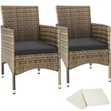 Tectake Rattansessel 57 x 59 x 85 cm 2 St. inkl. Sitzbezüge 4 St. natur/dunkelgrau