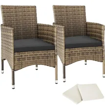 Tectake Rattansessel 57 x 59 x 85 cm 2 St. inkl. Sitzbezüge 4 St. natur/dunkelgrau