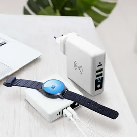 forcell Multifunktionsladegerät 4in1 15W mit USB/USB typ C, Powerbank 8000mAh und kabelloses Laden in einem