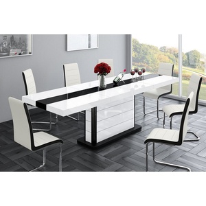 designimpex Esstisch Design Esstisch Tisch HE-555 Weiß - Schwarz Hochglanz ausziehbar 160 bis 260 cm weiß
