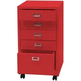 MCW Rollcontainer MCW-L49, Schubladenschrank Stahlschrank Aktenschrank, Metall 75x40x41cm 5 Schubladen ~ rot