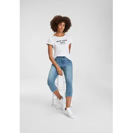 H.I.S. Caprijeans H.I.S, Damen, Gr. 36, N-Gr, blau (blau used 30), Denim/Jeans, Obermaterial: 98% Baumwolle, 2% Elasthan, schmal kniebedeckend, Jeans, schmale Beinform, krempelbare Beinabschlüsse, hohe Leibhöhe
