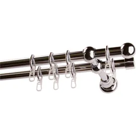 GARESA Gardinenstange Andrea grau (chromfarben), L:210cm Ø:20mm, Metall, Gardinenstangen, Vorhanggarnitur, verlängerbar, Endknopf Kugel kurz, mit Ringen