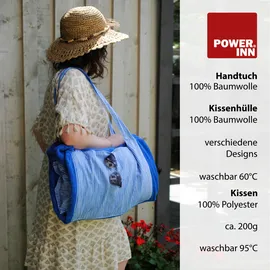 POWER INN Strandtuchtasche ca. 95x178cm | Blau/Blau | Liegehandtuch 3 in 1
