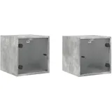 vidaXL Nachtschrank mit Glastüren 35 x 37 x 35 cm Betongrau