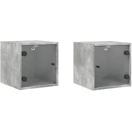 vidaXL Nachtschrank mit Glastüren 35 x 37 x 35 cm Betongrau