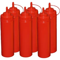 GVK ECO 6 Stück rote Quetschflaschen 0,76Liter Dosierflasche Spenderflasche Dressingflasche