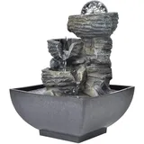 Zimmerbrunnen Elegante Harz-Desktop-Brunnen-Dekoration, Heim-Landschaftsornament Mit Lichtkugel, Leise Tauchpumpe, Heimornament, Landschafts-Kristallkugel, 19 X 13 X 13 cm (Eu 220)