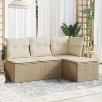 KKHOMEI Lounge Set mit Stauraum und wasserfestem Beutel, Rattan Gartenmöbel Set, Balkonlounge L Form Balkonmöbel Kleiner Balkon Rattan Ecklounge Beige und Creme 4-TLG Type-4199